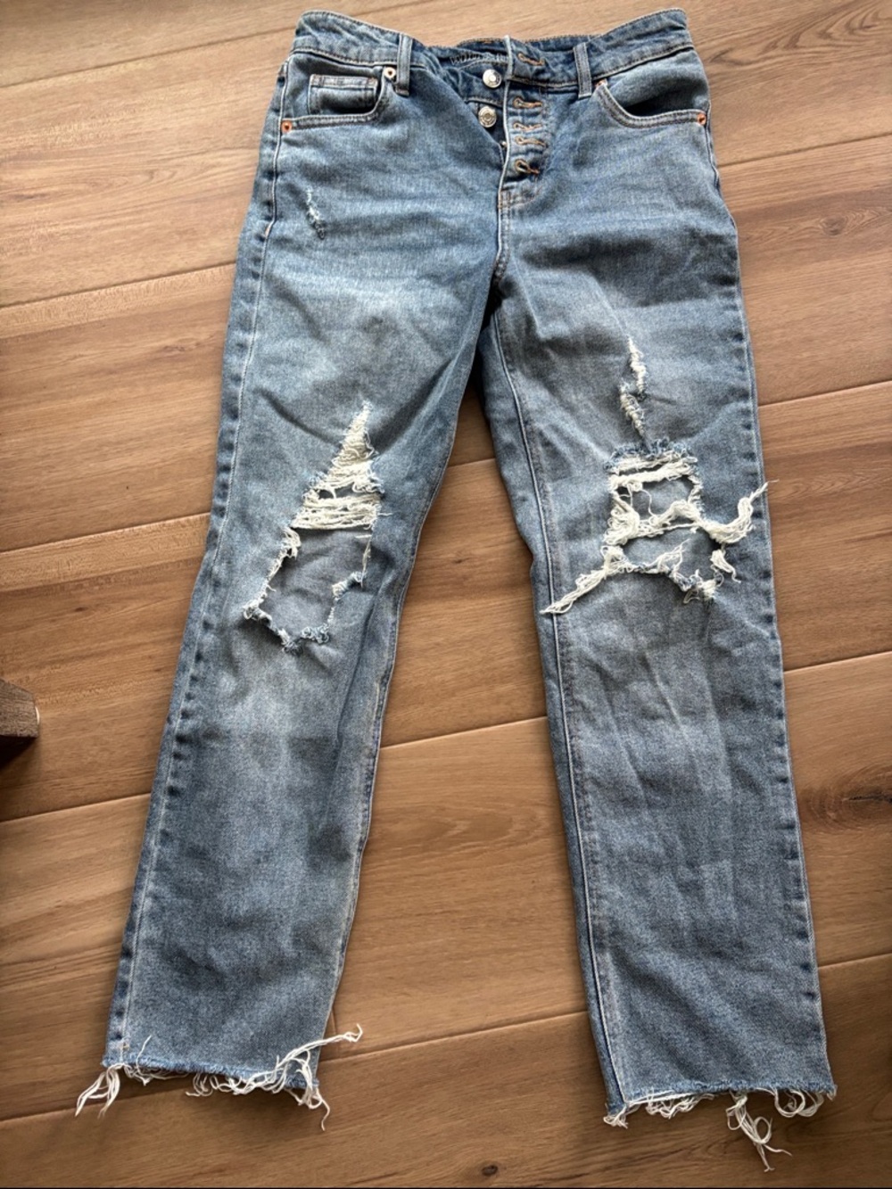 wild fable Distressed Light Blue Straight-Leg Jeans